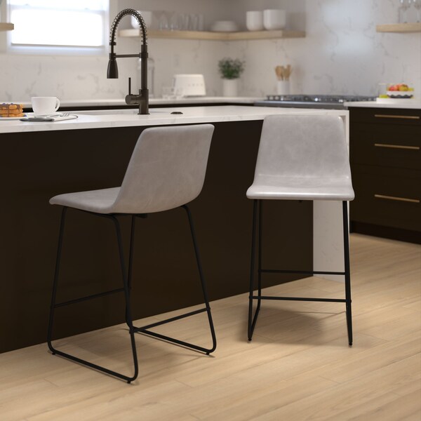 Flash Furniture 24 inch LeatherSoft Counter Height Barstools in Light Gray, PK2 2-ET-ER18345-24-LG-GG - main